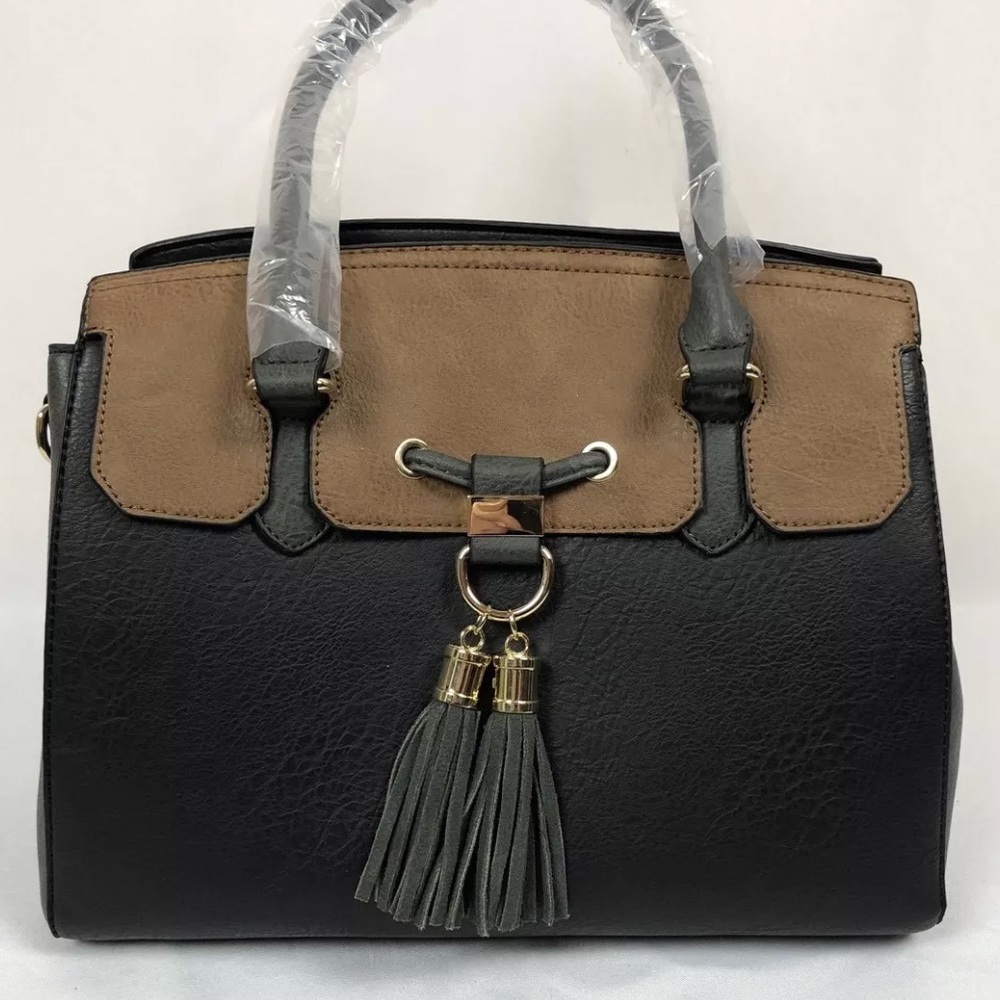 Satchel Purse Brown Black Gray Faux Leather
